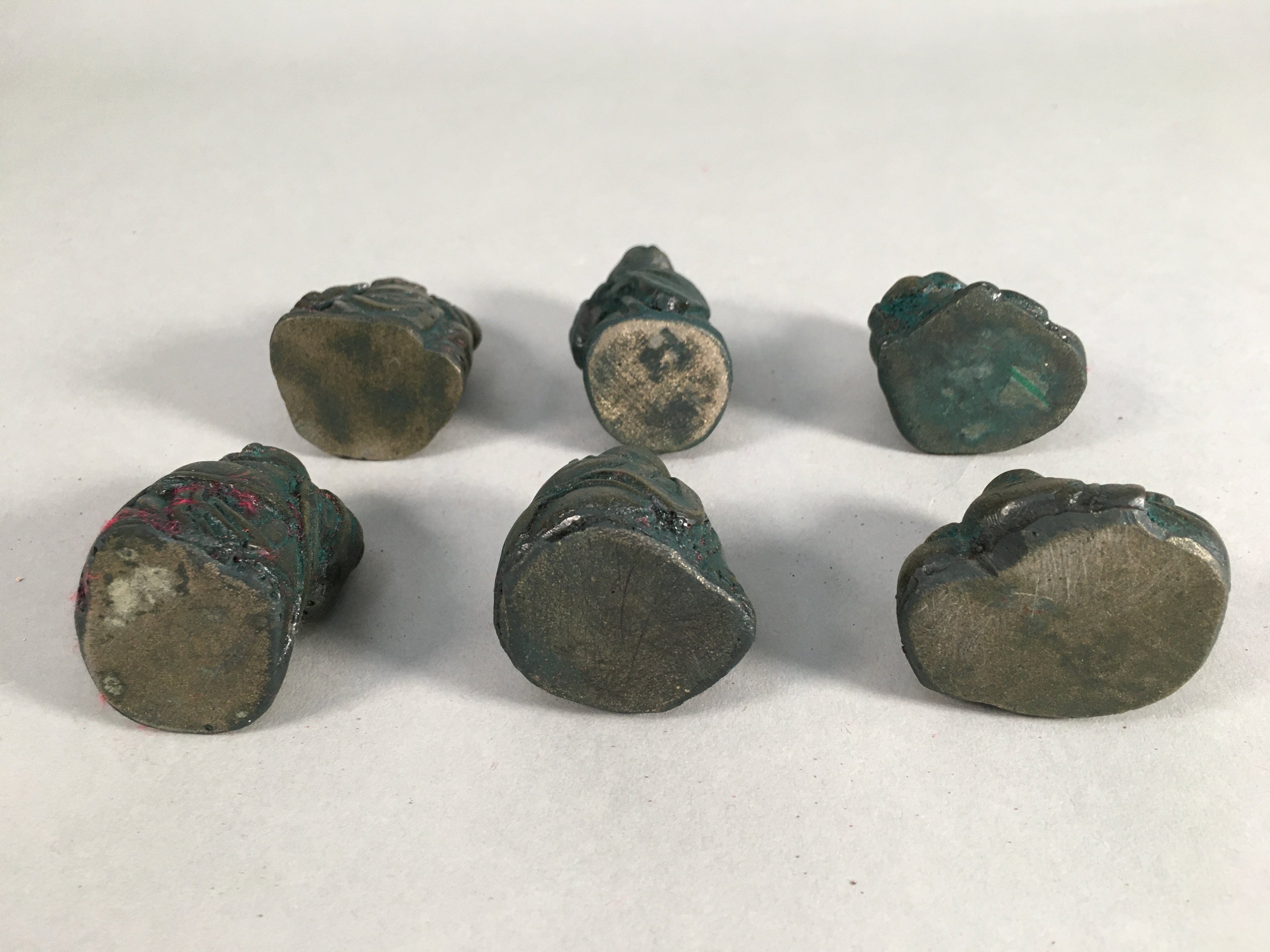 Chinese Iron Figurine 6pc Set Vtg Buddhist Monk Metal Okimono Statue BD587