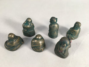 Chinese Iron Figurine 6pc Set Vtg Buddhist Monk Metal Okimono Statue BD589