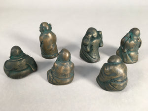 Chinese Iron Figurine 6pc Set Vtg Buddhist Monk Metal Okimono Statue BD590