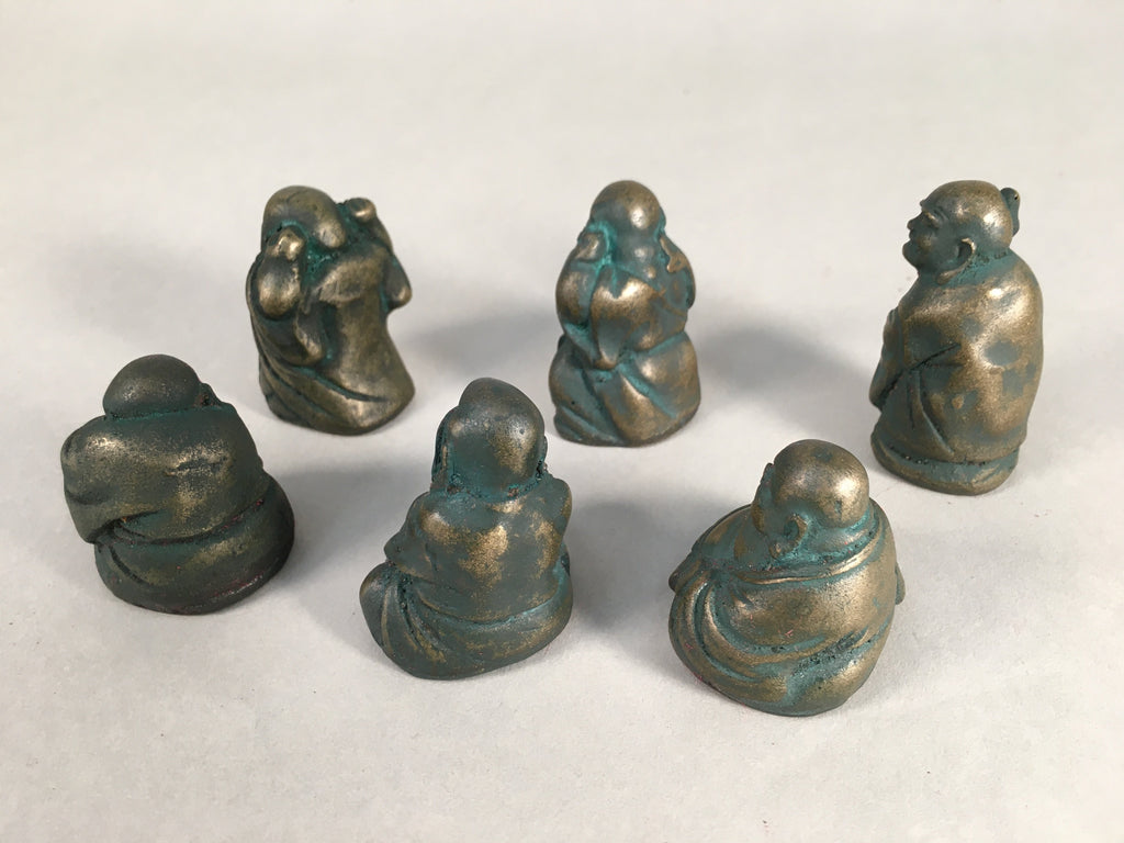 Chinese Iron Figurine 6pc Set Vtg Buddhist Monk Metal Okimono Statue BD591