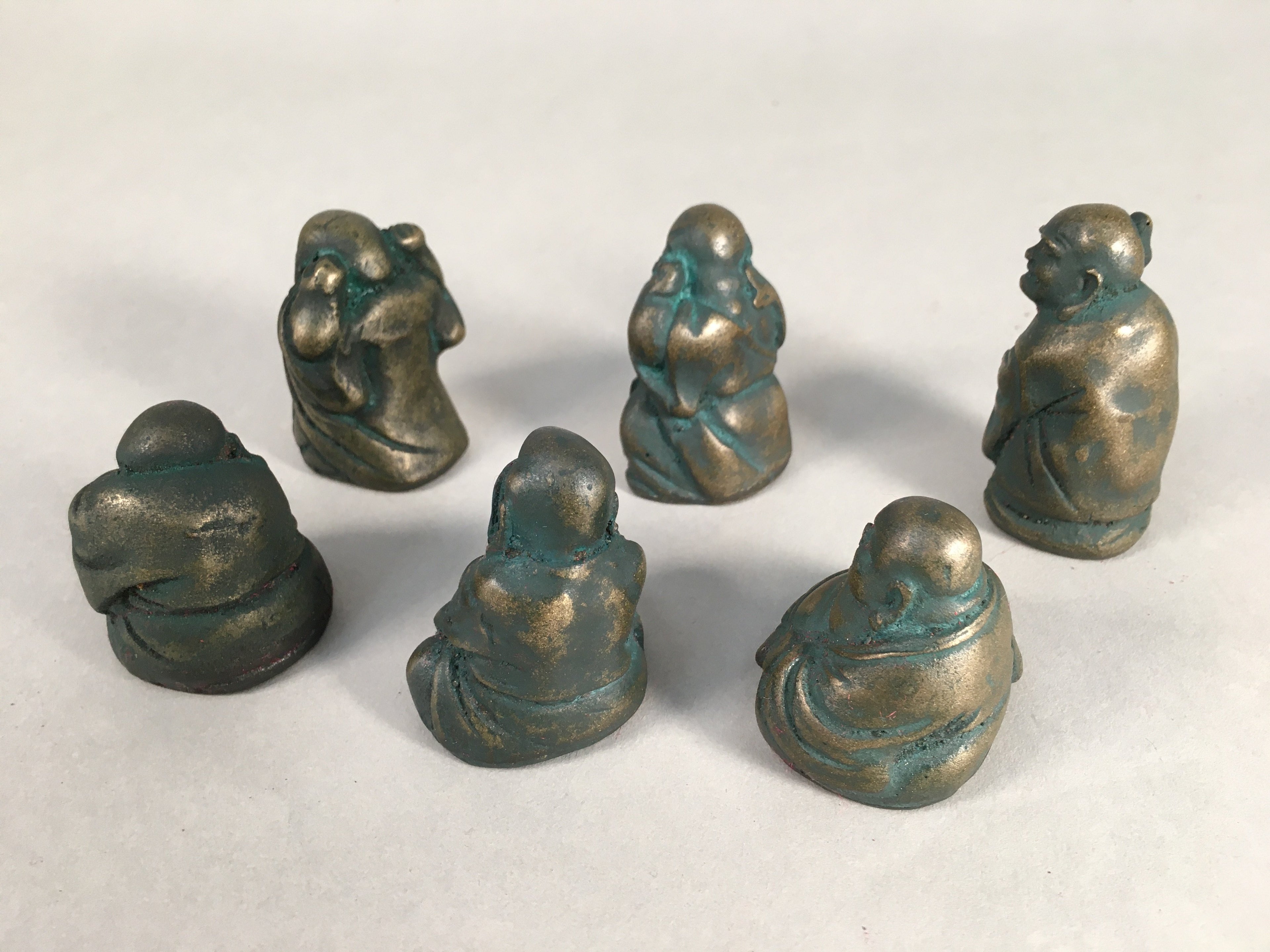 Chinese Iron Figurine 6pc Set Vtg Buddhist Monk Metal Okimono Statue BD591