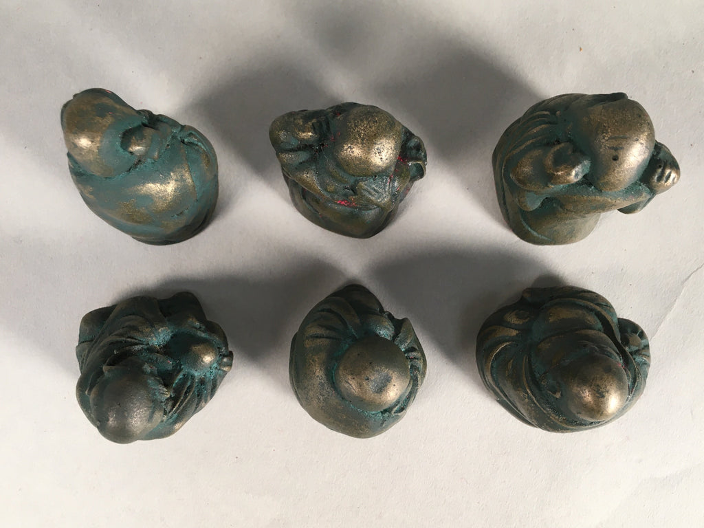 Chinese Iron Figurine 6pc Set Vtg Buddhist Monk Metal Okimono Statue BD592