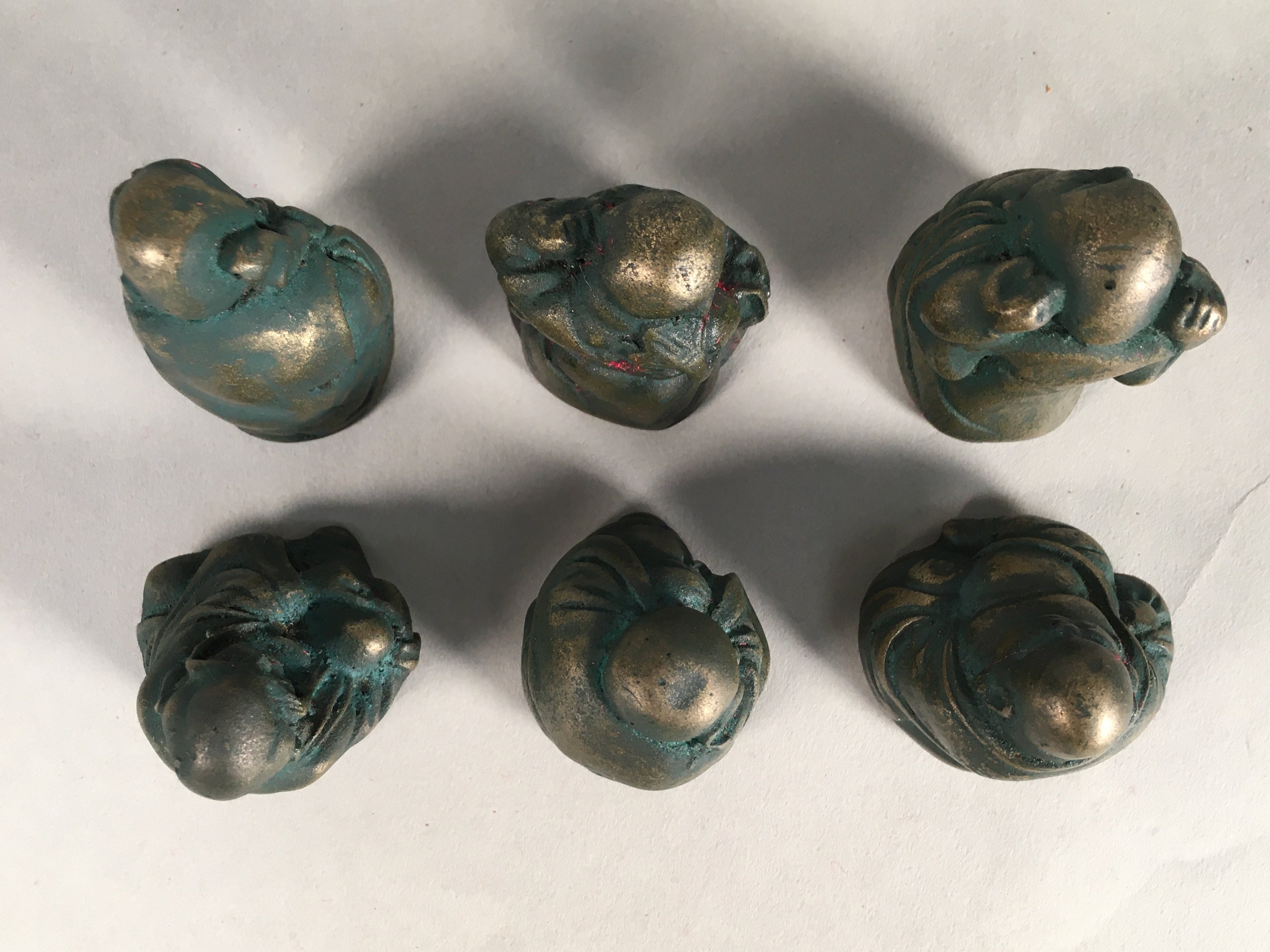 Chinese Iron Figurine 6pc Set Vtg Buddhist Monk Metal Okimono Statue BD592