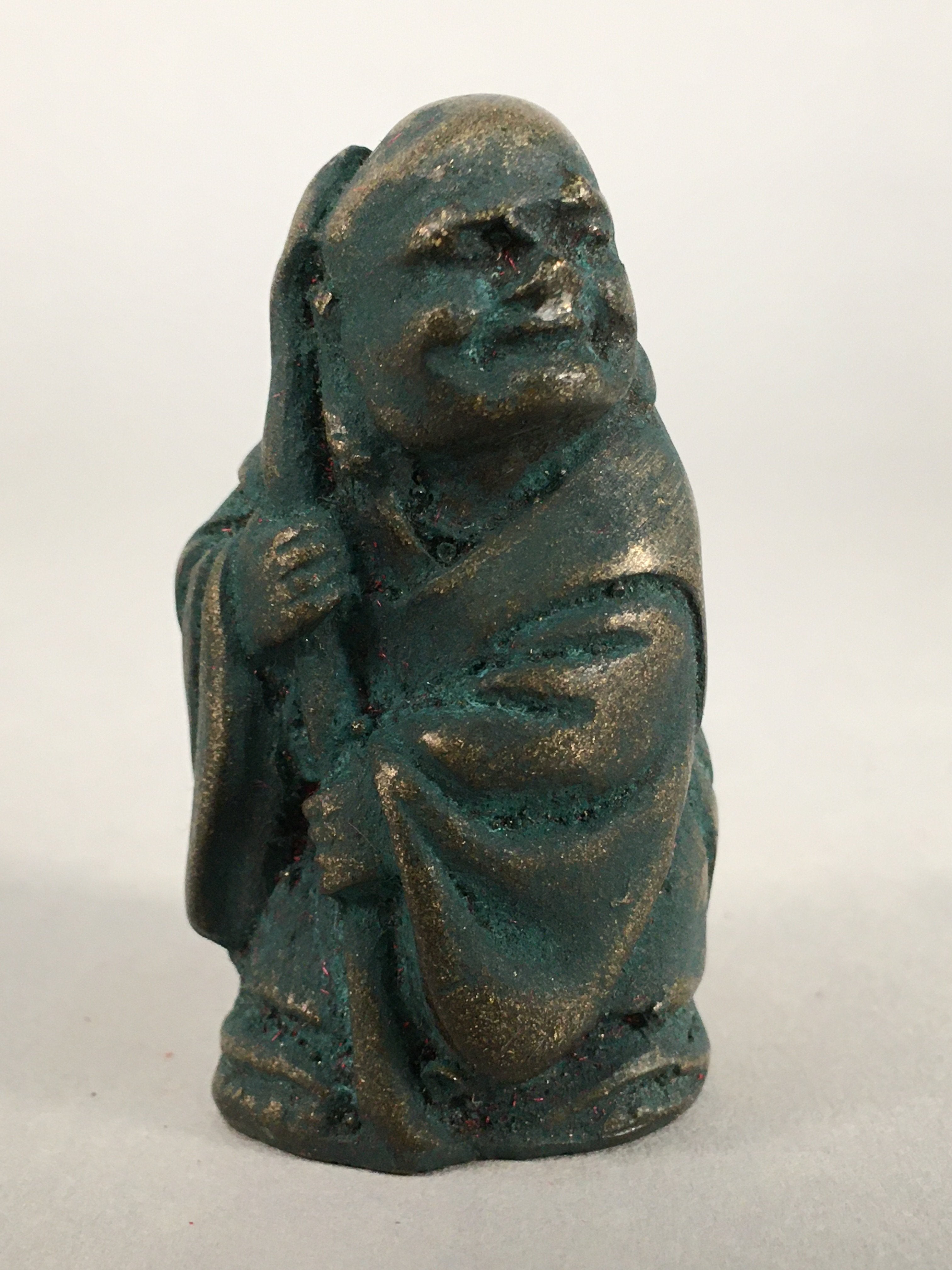 Chinese Iron Figurine 6pc Set Vtg Buddhist Monk Metal Okimono Statue BD592