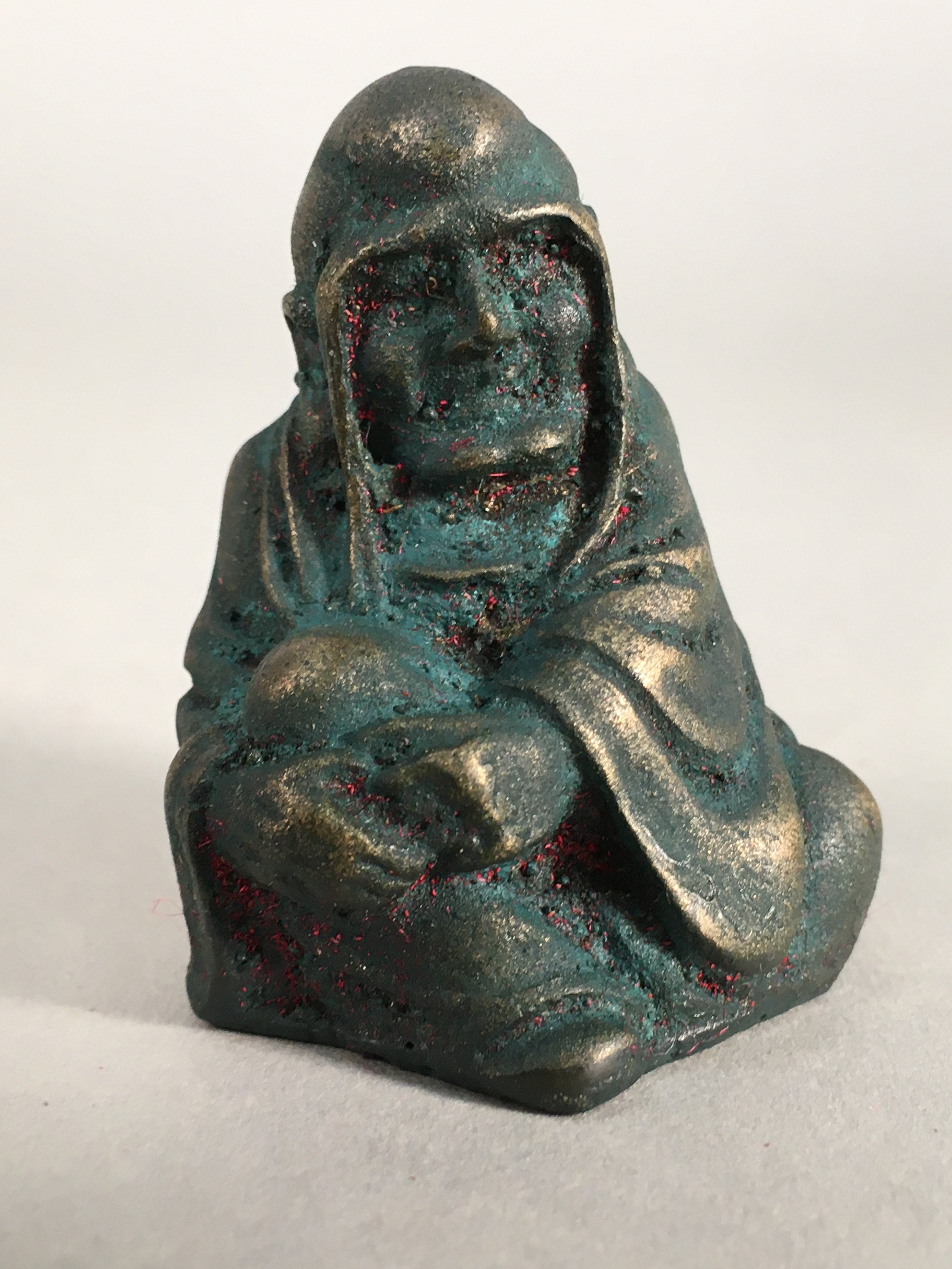 Chinese Iron Figurine 6pc Set Vtg Buddhist Monk Metal Okimono Statue BD592