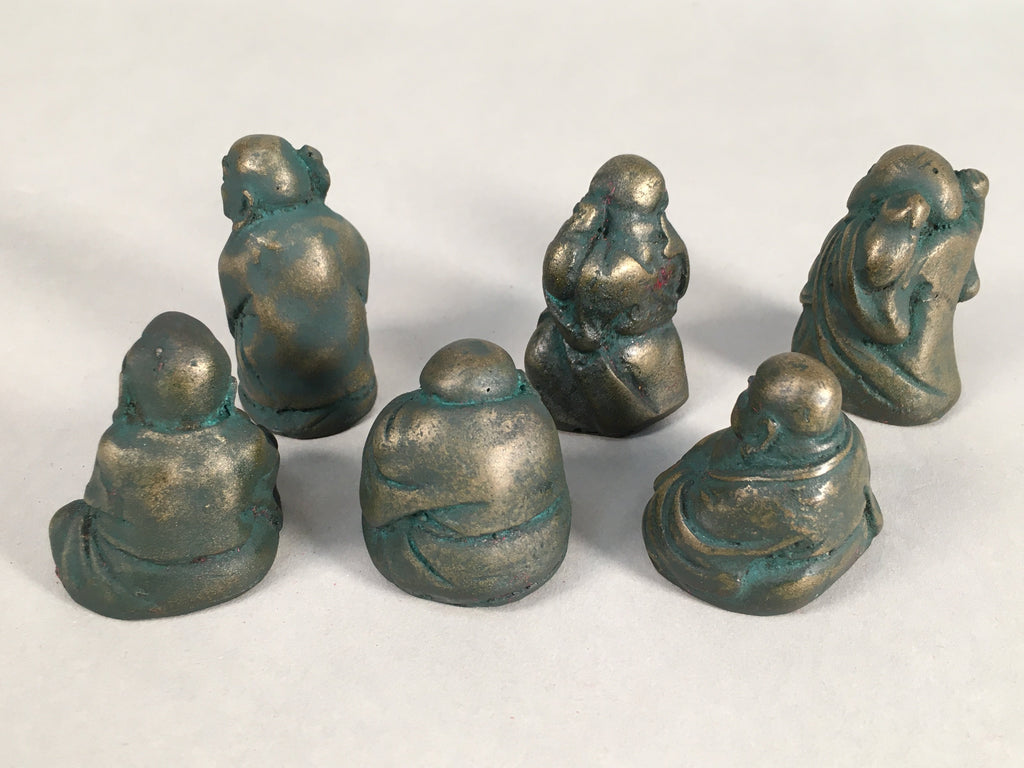 Chinese Iron Figurine 6pc Set Vtg Buddhist Monk Metal Okimono Statue BD592