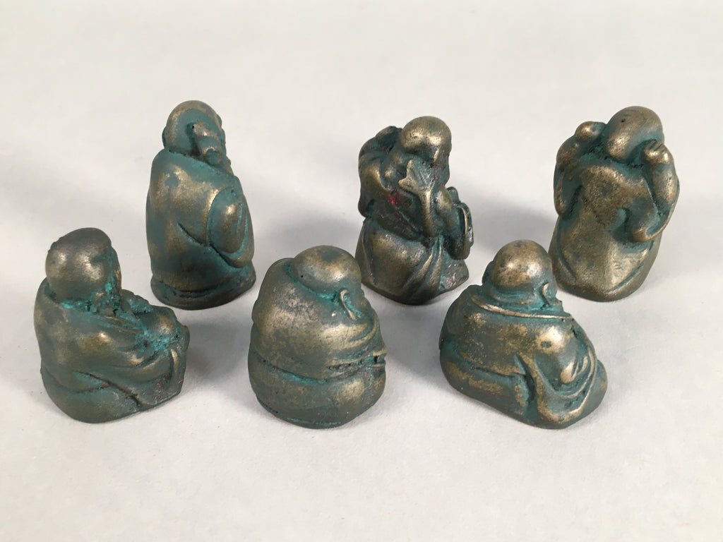 Chinese Iron Figurine 6pc Set Vtg Buddhist Monk Metal Okimono Statue BD592