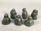 Chinese Iron Figurine 6pc Set Vtg Buddhist Monk Metal Okimono Statue BD593