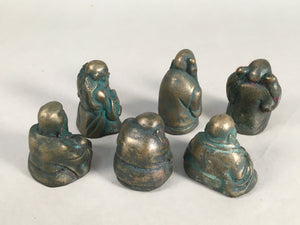 Chinese Iron Figurine 6pc Set Vtg Buddhist Monk Metal Okimono Statue BD593