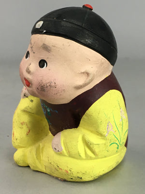 Chinese Kokeshi Doll Vtg Plaster Figurine Traditional Costume Yellow KF259