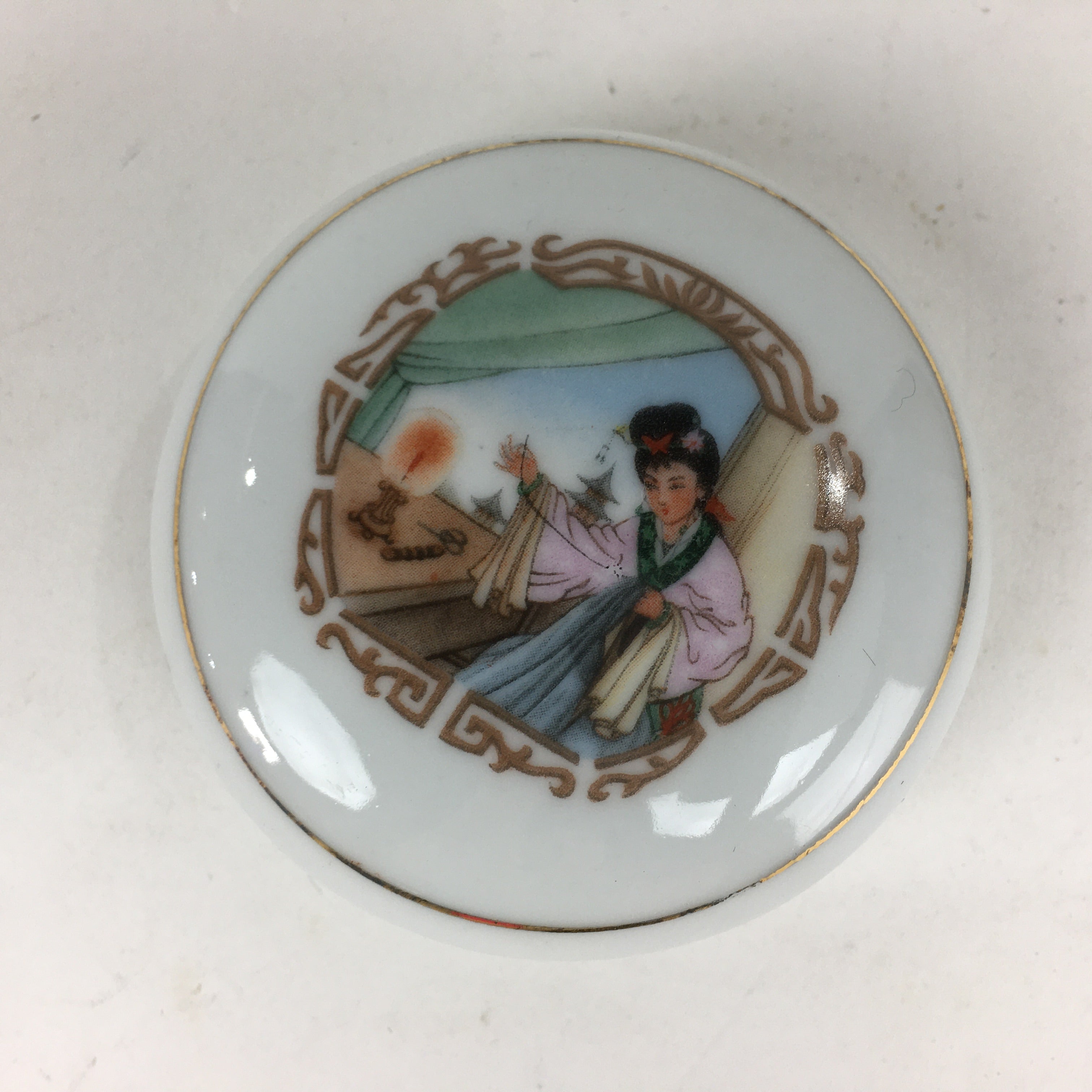 Chinese Porcelain Name Stamp Ink Container Vtg Red Seal Ink Woman Design JK273