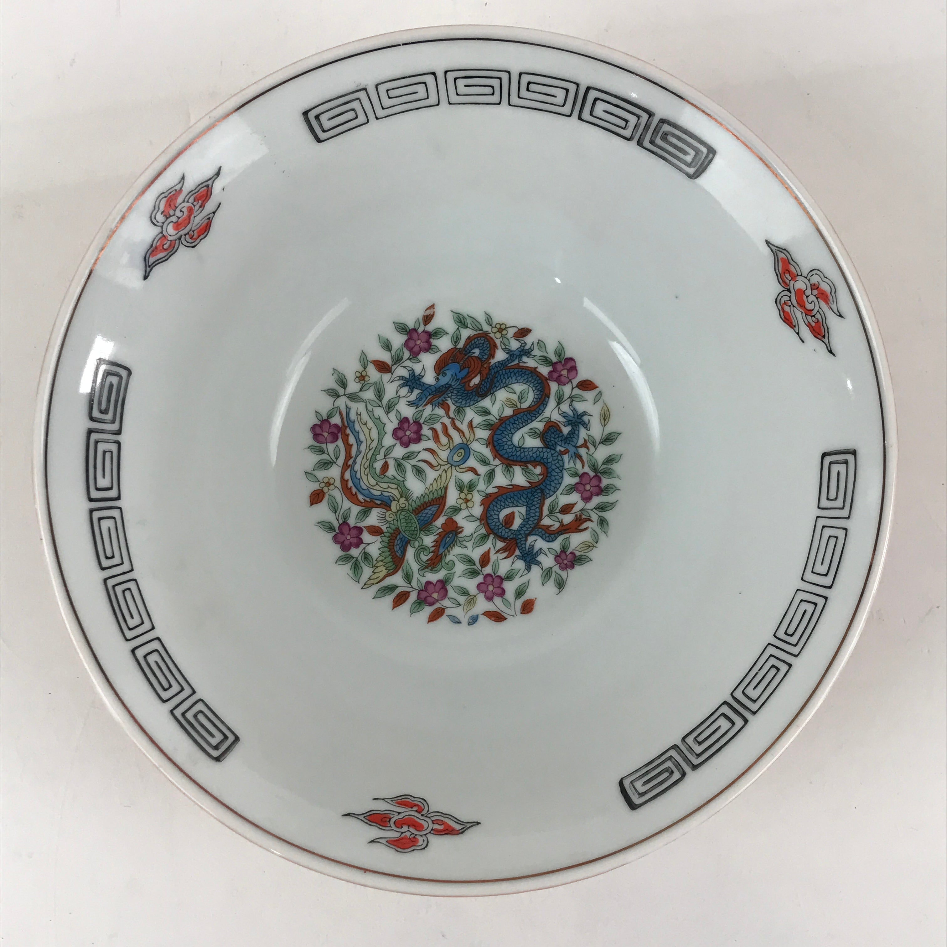 Chinese Porcelain Ramen Bowl Vtg Red Dragon Thunder Large Bowl Donburi PY217