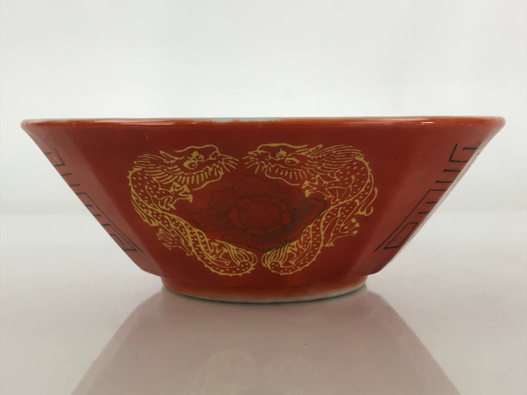 Chinese Porcelain Ramen Bowl Vtg Red Dragon Thunder Large Bowl Donburi PY218