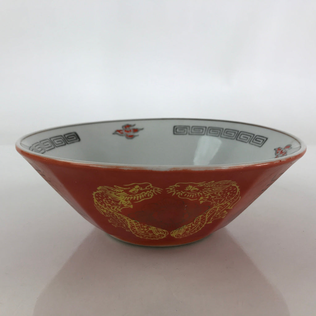 Chinese Porcelain Ramen Bowl Vtg Red Dragon Thunder Large Bowl Donburi PY218
