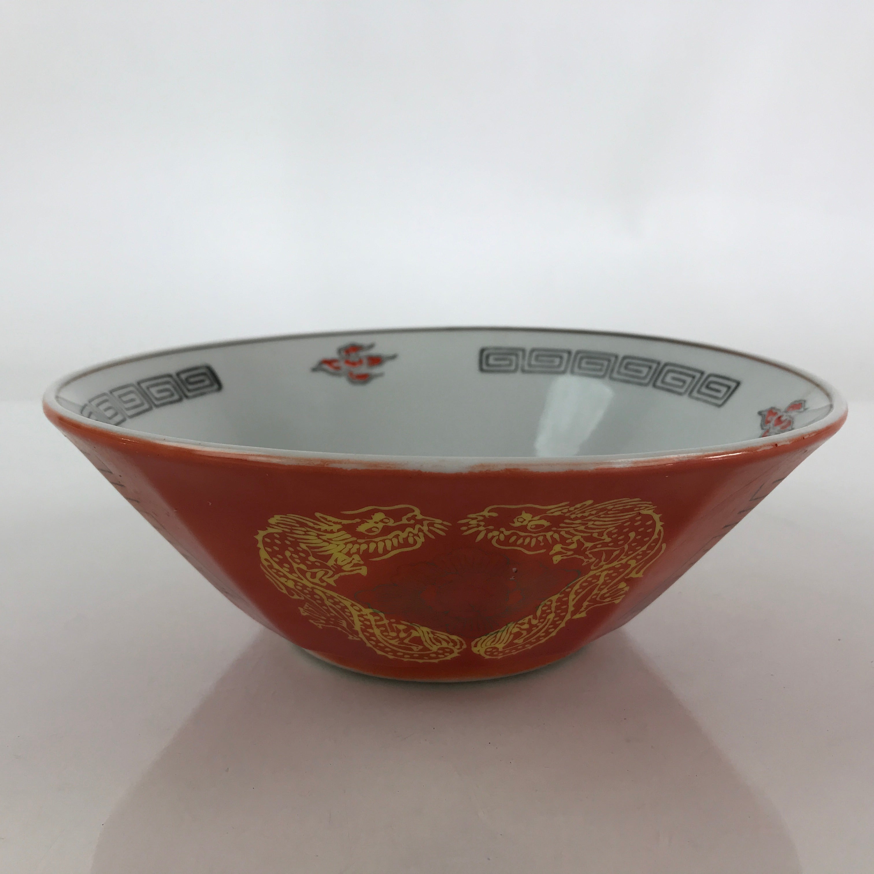 Chinese Porcelain Ramen Bowl Vtg Red Dragon Thunder Large Bowl Donburi PY218