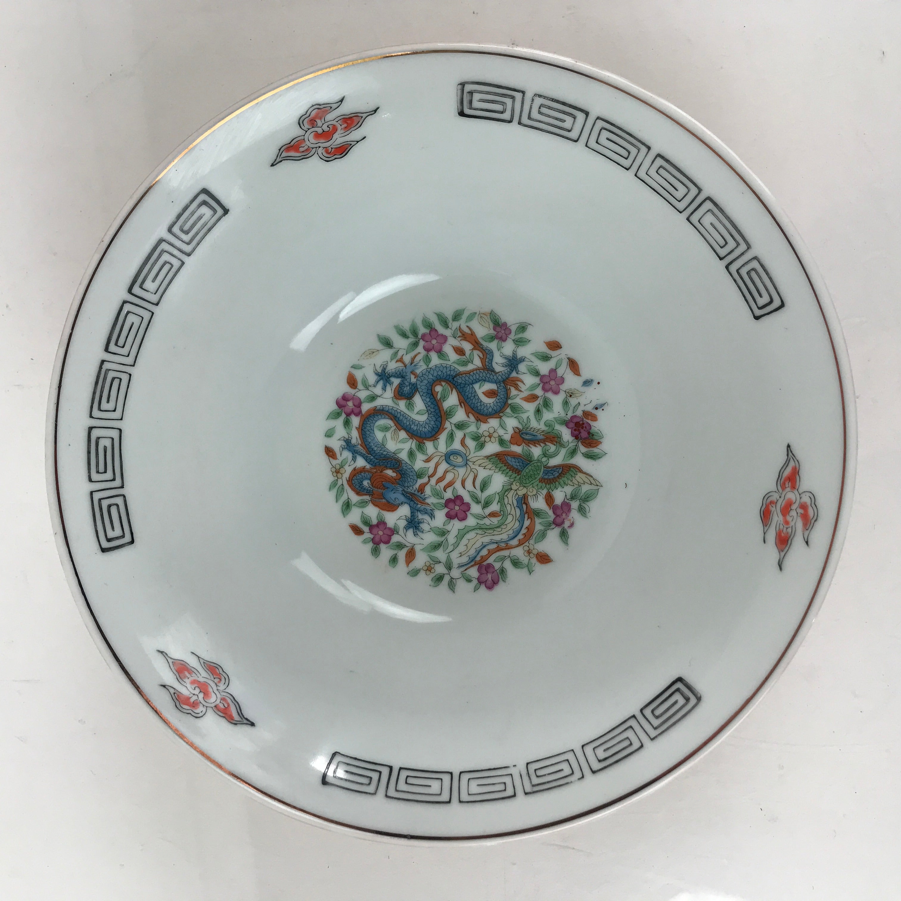 Chinese Porcelain Ramen Bowl Vtg Red Dragon Thunder Large Bowl Donburi PY219