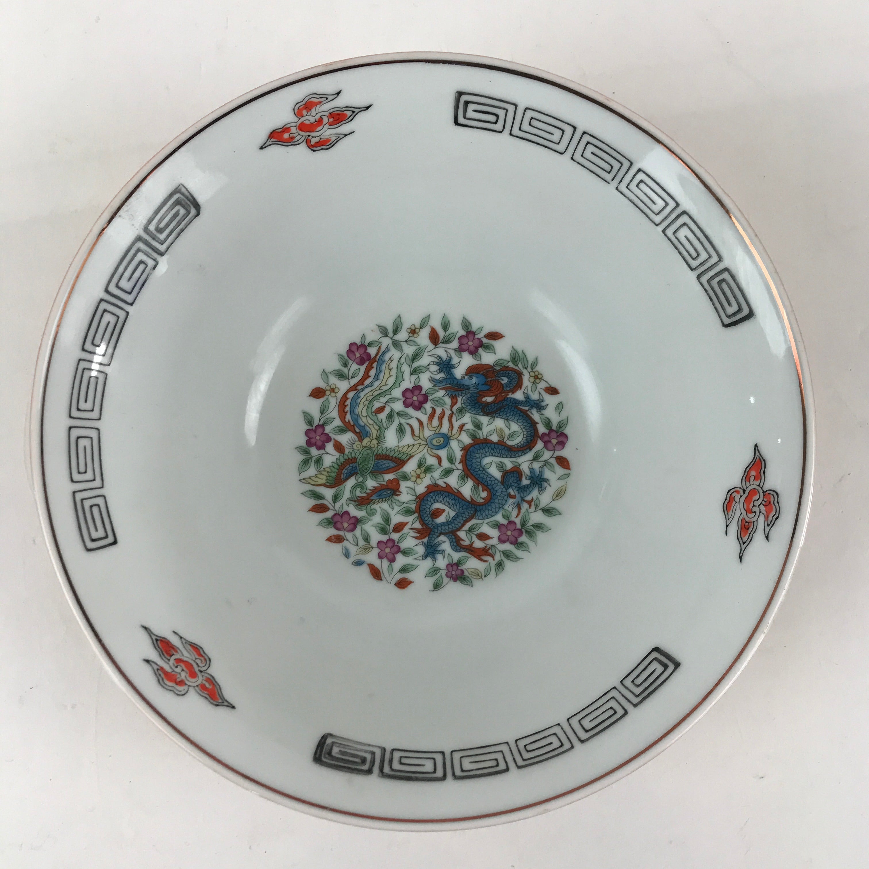 Chinese Porcelain Ramen Bowl Vtg Red Dragon Thunder Large Bowl Donburi PY220