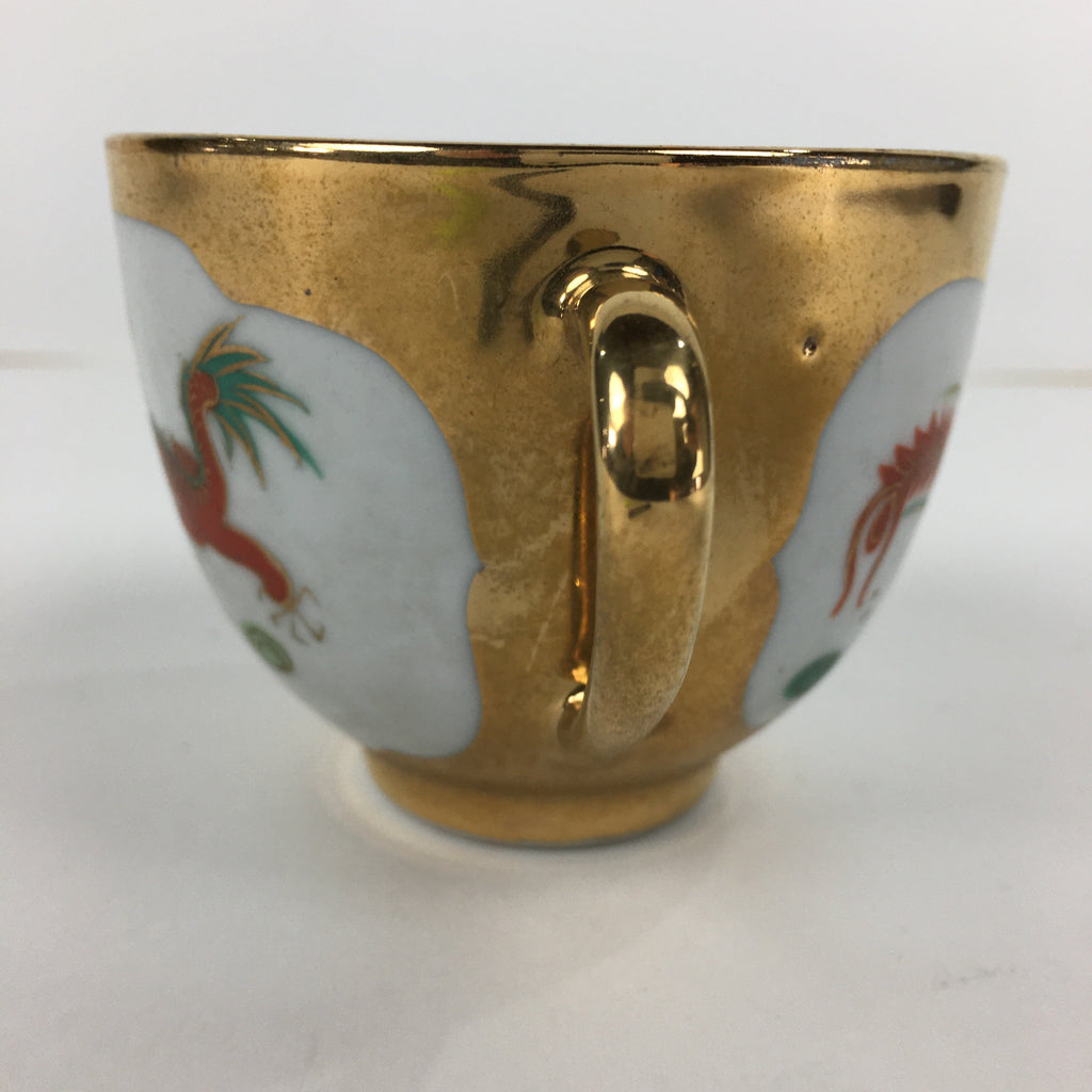Chinese Porcelain Teacup Vtg Dragon Phoenix Bird Gold Jingdezhen City PP783