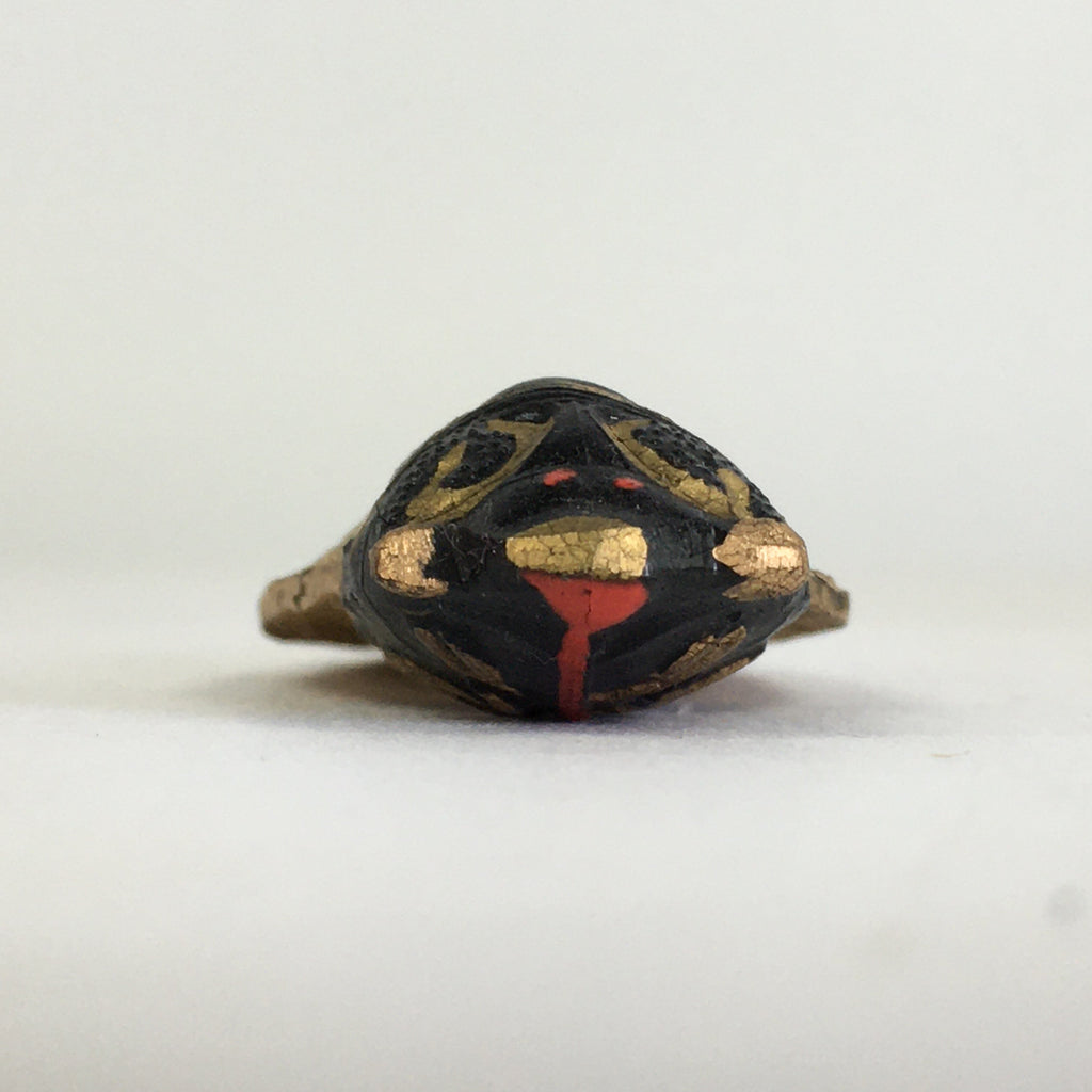 Chinese Sumi Solid Ink Vtg Golden Cicada Design Ink Glass Lidded Box Semi JK319