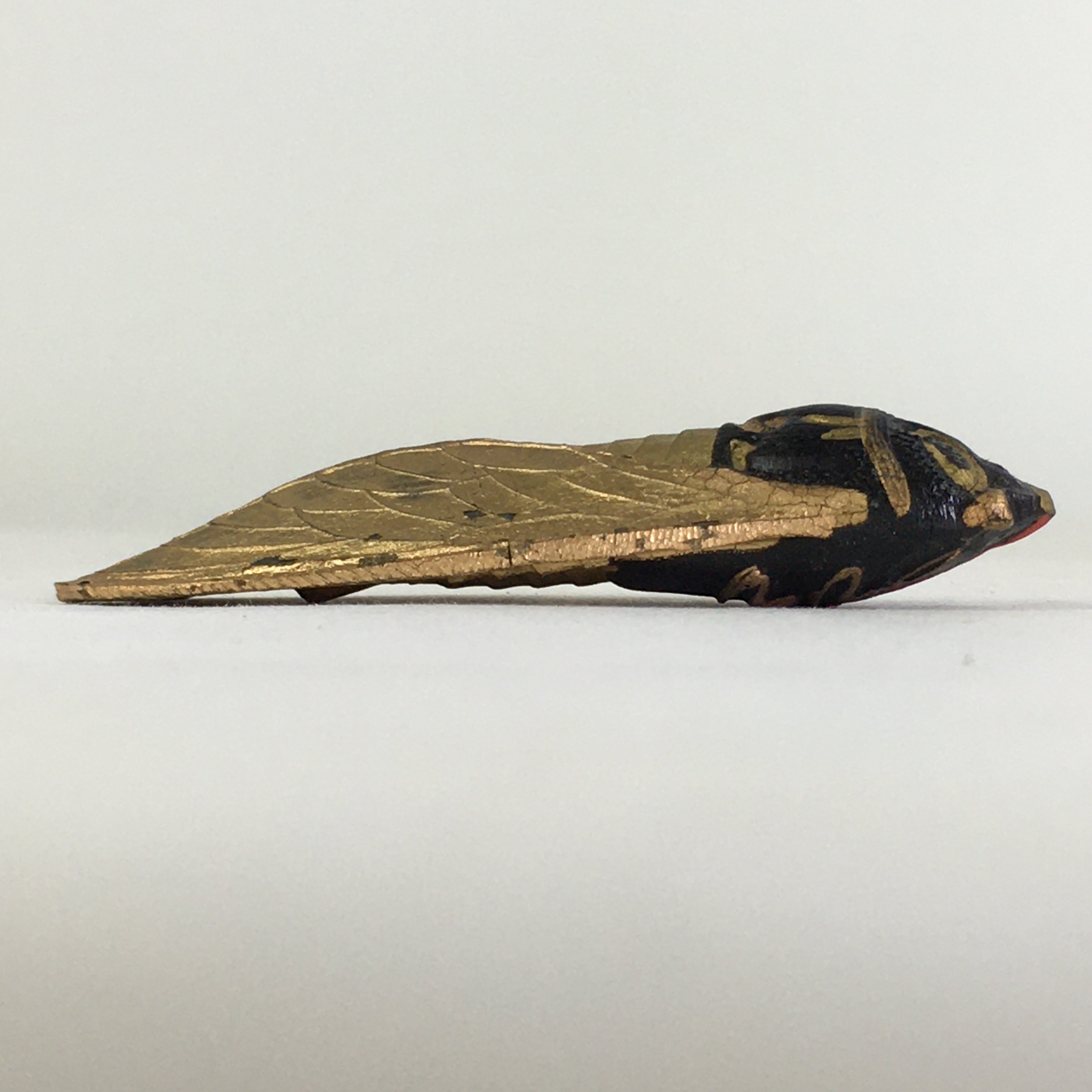 Chinese Sumi Solid Ink Vtg Golden Cicada Design Ink Glass Lidded Box Semi JK319