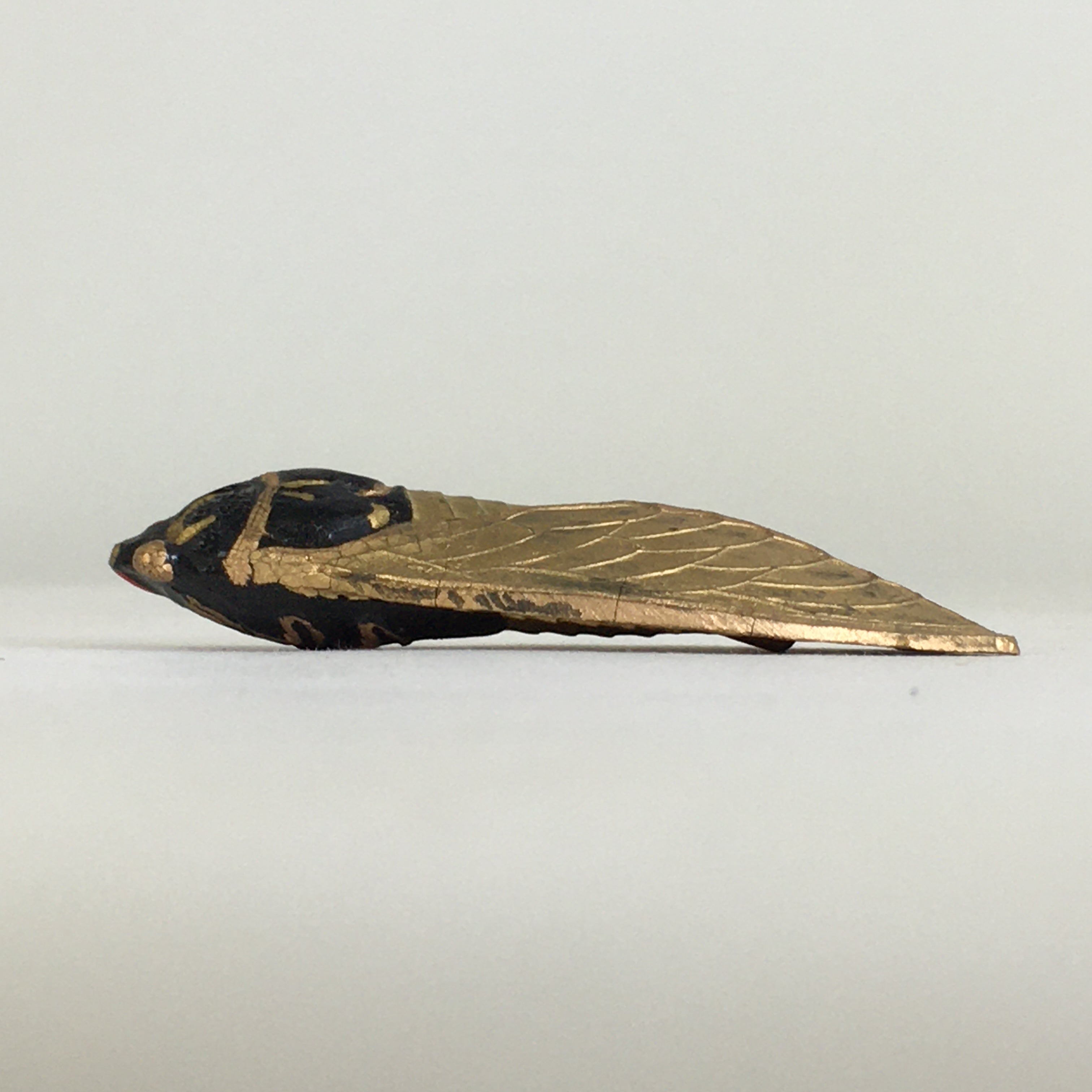 Chinese Sumi Solid Ink Vtg Golden Cicada Design Ink Glass Lidded Box Semi JK319