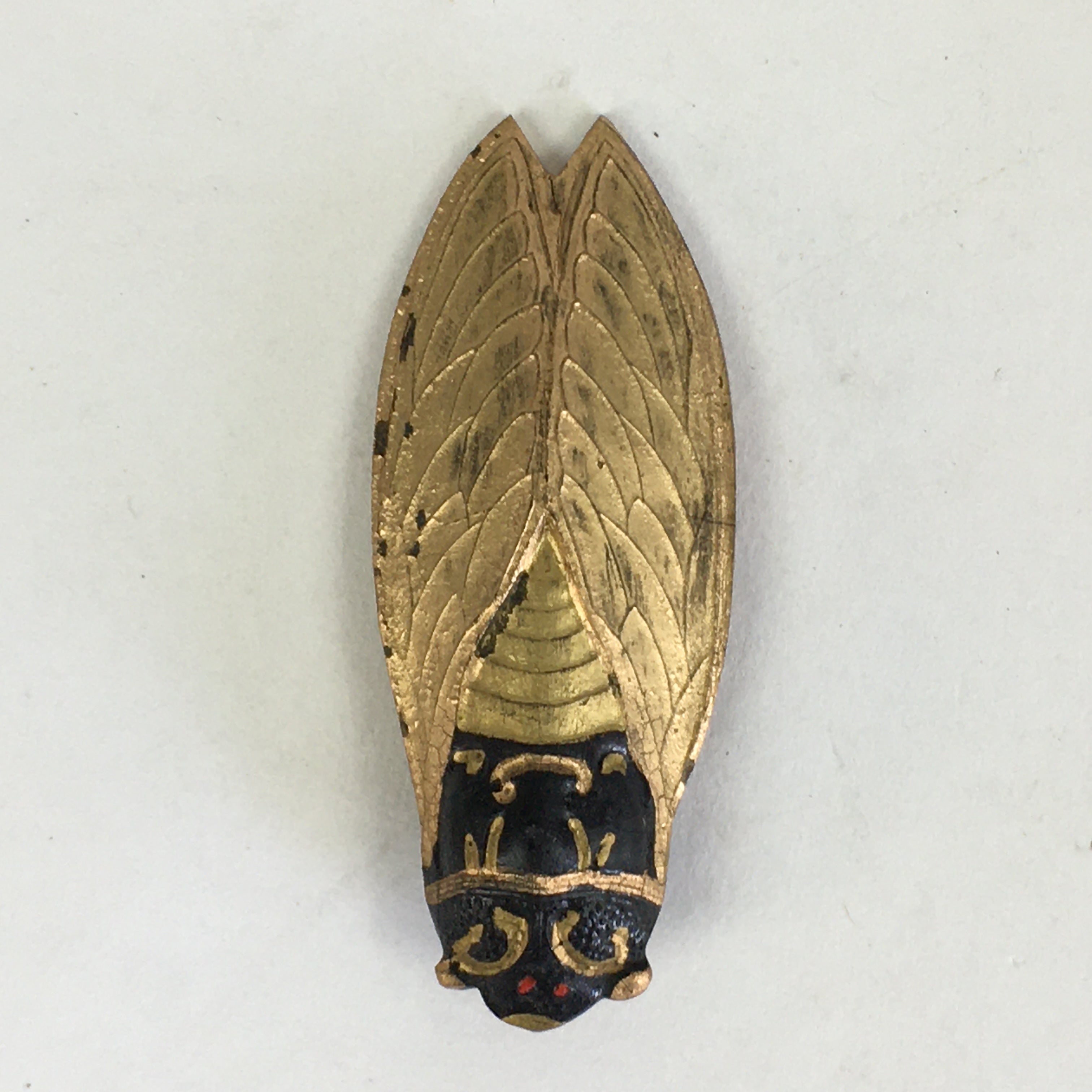 Chinese Sumi Solid Ink Vtg Golden Cicada Design Ink Glass Lidded Box Semi JK319