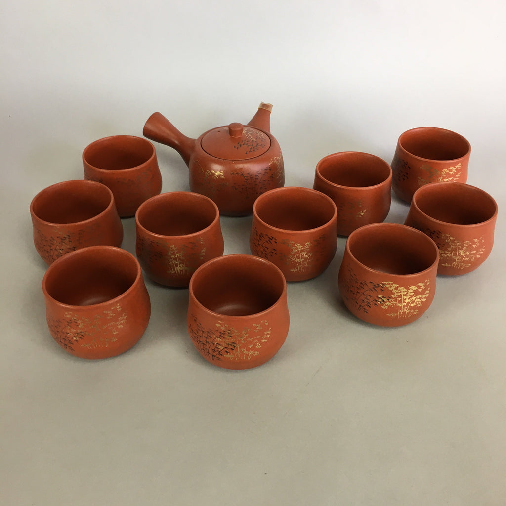 Chinese Tea Set 10pc Cups Pot Vtg Tea Ceremony Yunomi Kyusu Reddish Brown PX539
