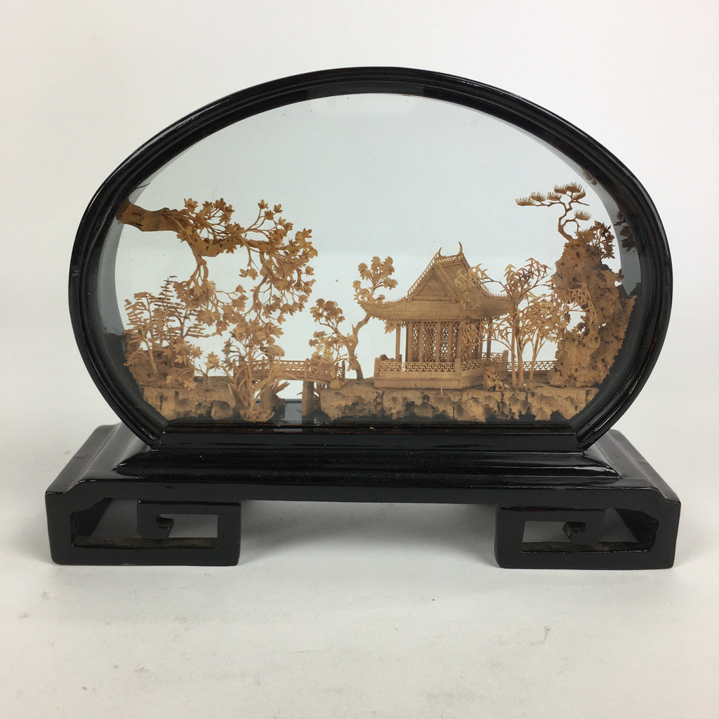 Chinese Temple Garden Cork Carving Art Craft Figurine Wood Craft Ornament BD760