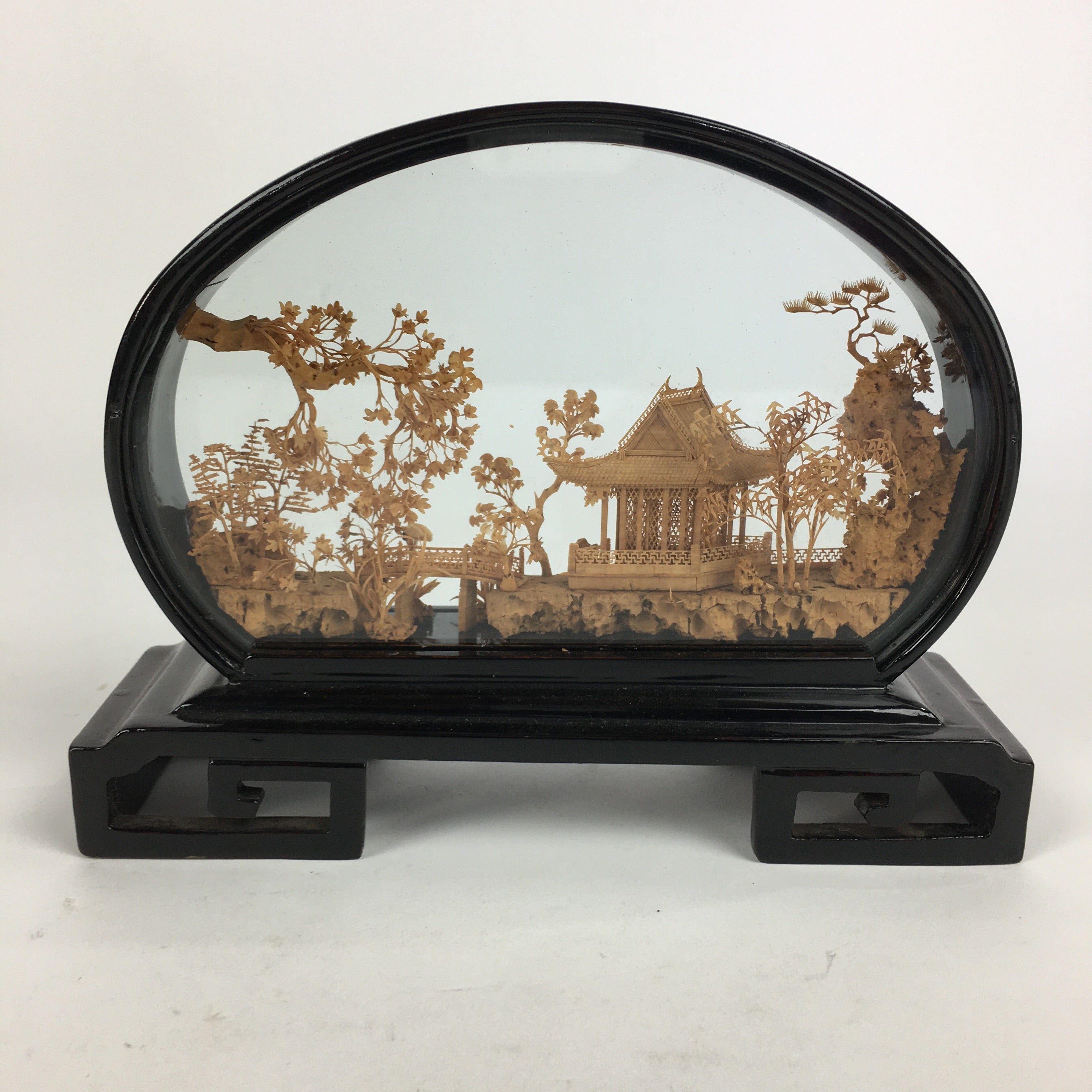Chinese Temple Garden Cork Carving Art Craft Figurine Wood Craft Ornament BD760