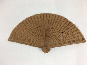 Chinese Wood Folding Hand Fan Vtg Sensu Wooden Carving Brown 4D542