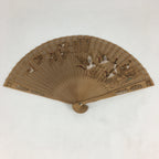Chinese Wood Folding Hand Fan Vtg Sensu Wooden Carving Crane Design 4D571