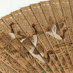 Chinese Wood Folding Hand Fan Vtg Sensu Wooden Carving Crane Design 4D571