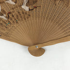 Chinese Wood Folding Hand Fan Vtg Sensu Wooden Carving Crane Design 4D571