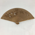 Chinese Wood Folding Hand Fan Vtg Sensu Wooden Carving Crane Design 4D571