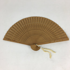 Chinese Wood Folding Hand Fan Vtg Sensu Wooden Carving Flower Brown 4D568