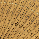 Chinese Wood Folding Hand Fan Vtg Sensu Wooden Carving Flower Brown 4D568