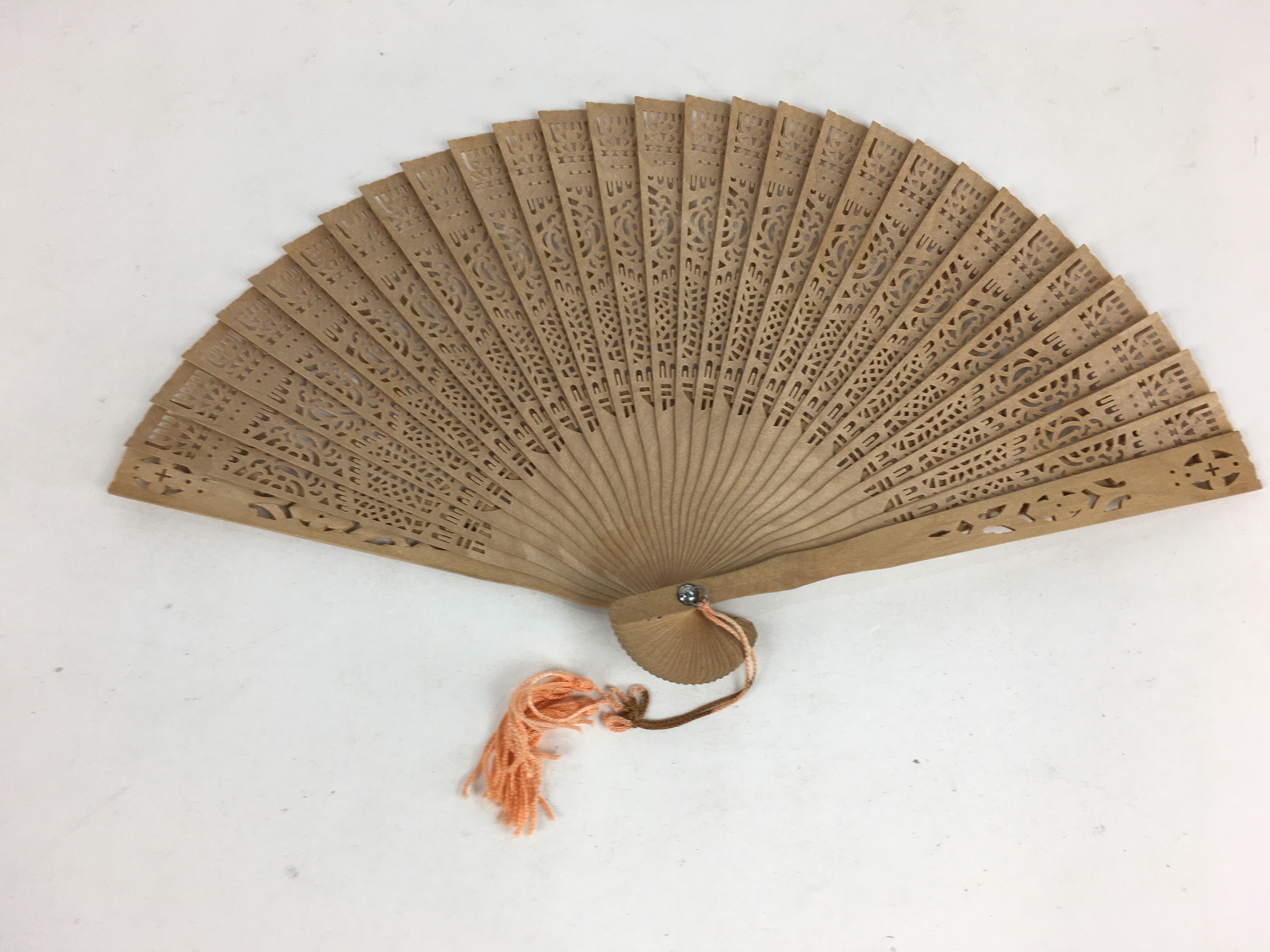 Chinese Wood Folding Scented Hand Fan Vtg Sensu Sandal Wood Carving 4D541