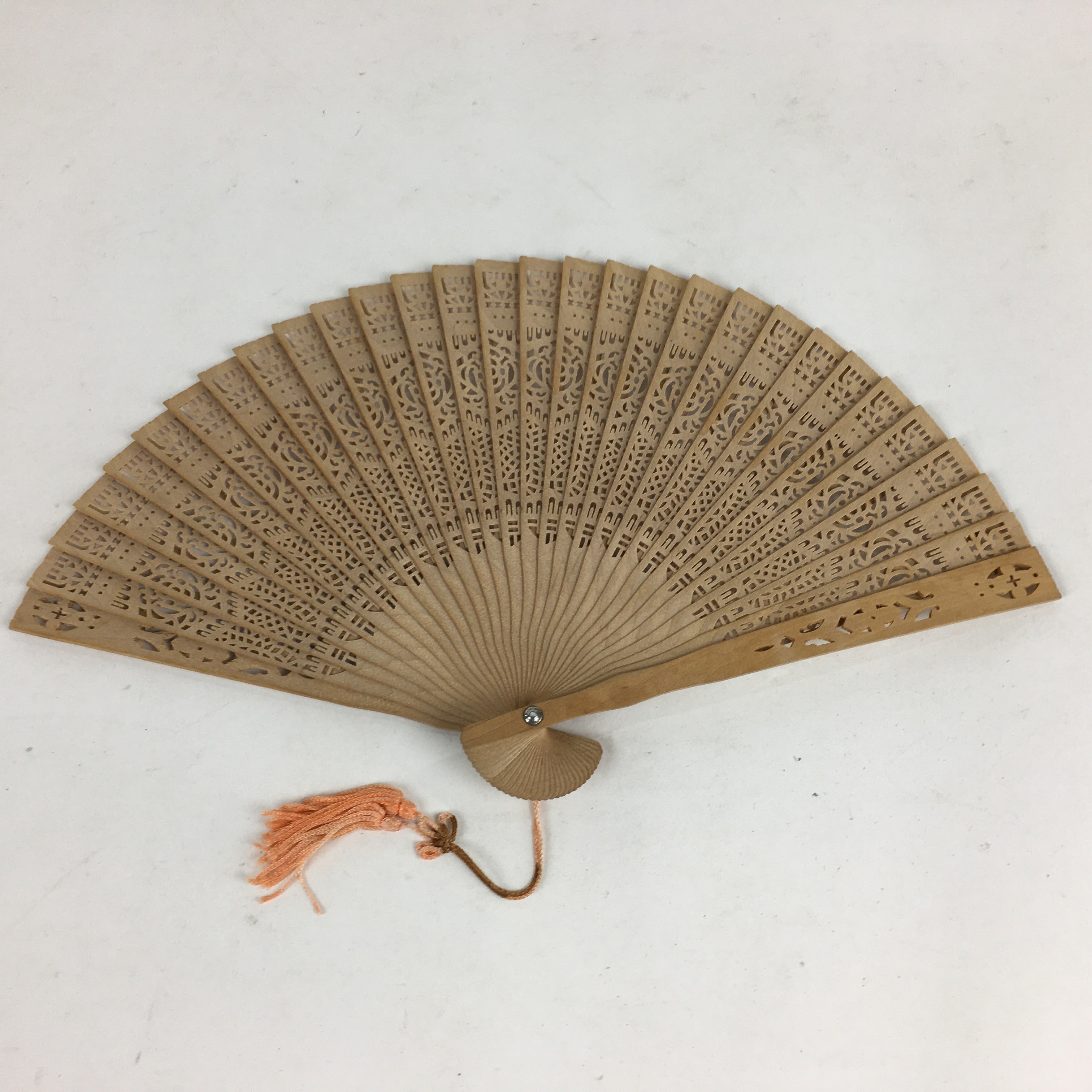 Chinese Wood Folding Scented Hand Fan Vtg Sensu Sandal Wood Carving 4D541