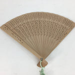 Chinese Wood Folding Scented Hand Fan Vtg Sensu Sandal Wood Carving Brown 4D505