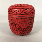 Chinese Wooden Lacquered Tea Caddy Replica Vtg Red Natsume Floral Carving NM78