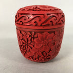Chinese Wooden Lacquered Tea Caddy Replica Vtg Red Natsume Floral Carving NM78