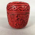 Chinese Wooden Lacquered Tea Caddy Replica Vtg Red Natsume Floral Carving NM78