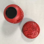 Chinese Wooden Lacquered Tea Caddy Replica Vtg Red Natsume Floral Carving NM78