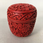Chinese Wooden Lacquered Tea Caddy Replica Vtg Red Natsume Floral Carving NM78