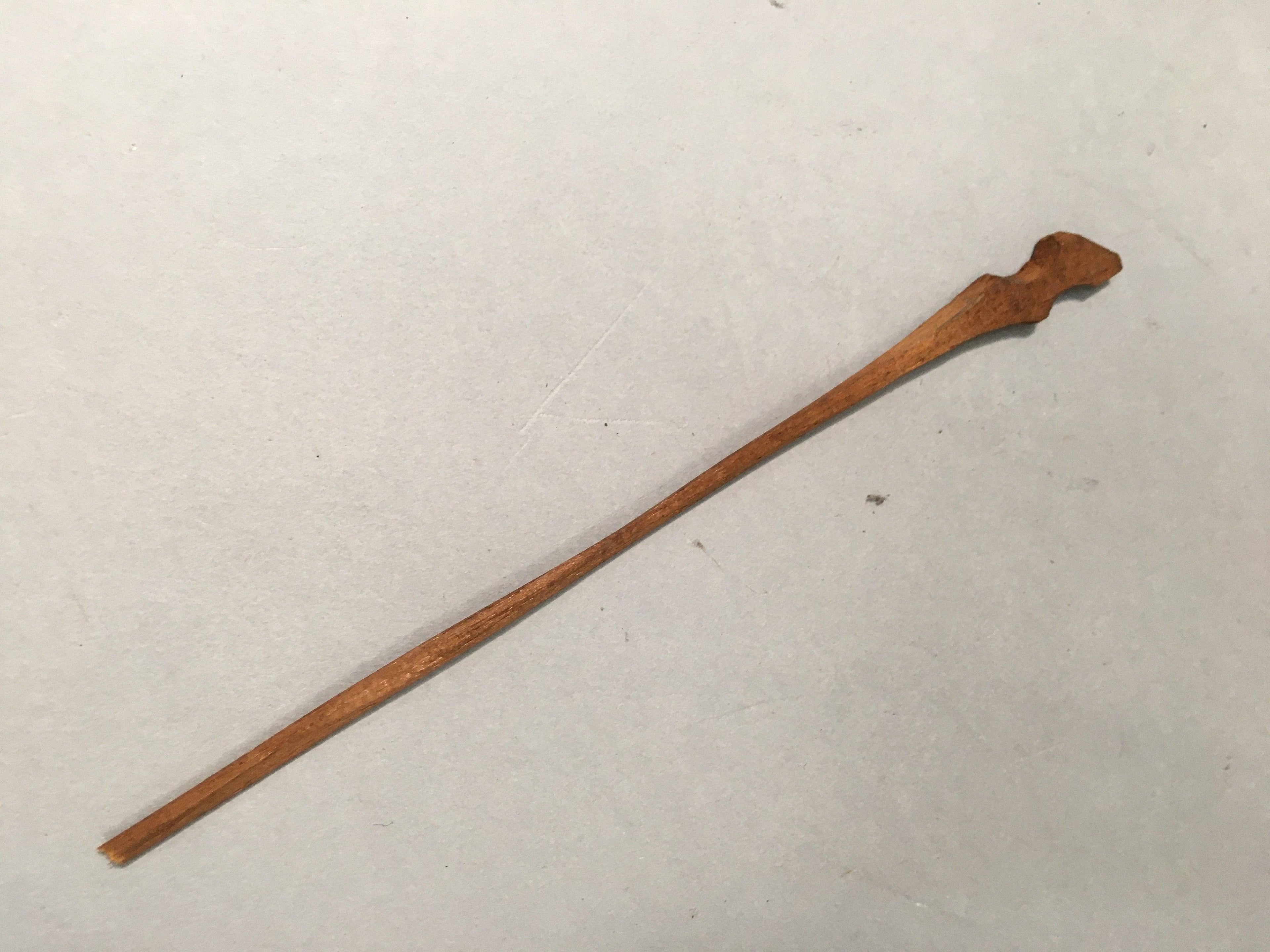 Chinese Wooden Statue Vtg Old Wise Man Beard Stick Cane Brown BD553