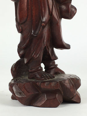 Chinese Wooden Statue Vtg Wood Carving Goddess Gourd Dog Brown BD810