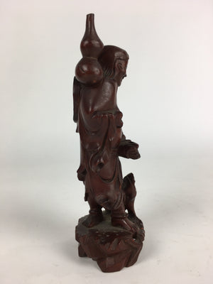 Chinese Wooden Statue Vtg Wood Carving Goddess Gourd Dog Brown BD810