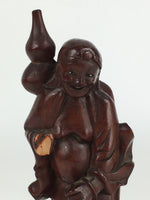 Chinese Wooden Statue Vtg Wood Carving Goddess Gourd Dog Brown BD810