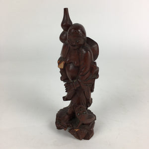 Chinese Wooden Statue Vtg Wood Carving Goddess Gourd Dog Brown BD810