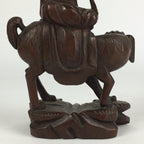 Chinese Wooden Statue Vtg Wood Carving Old Wise Man Beard Jurojin Brown BD809